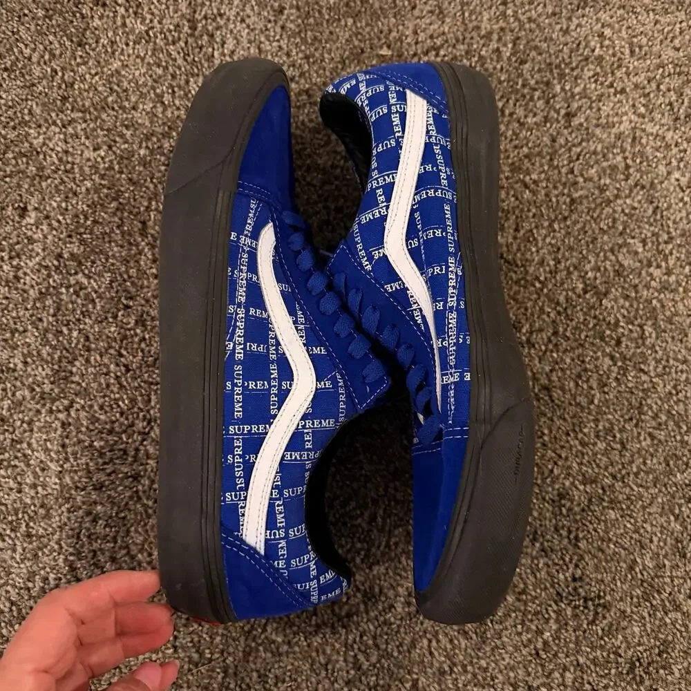 SUPREME X VANS Men's Old Skool Pro Logo Pattern Size 10.5 In Royal/Black